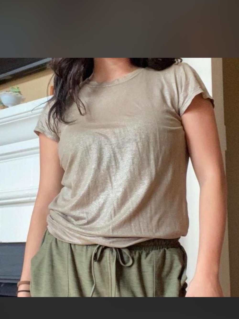 Linda Loudermilk Metallic Gold Short Sleeve Crew Tee